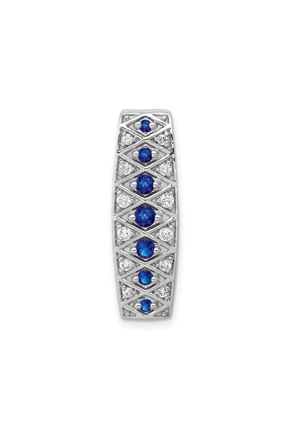 14k White Gold Womens Ring with Blue Sapphires and White Diamonds, Diamond-Pattern Eternity Band, Elegant Fine Jewelry for Wedding or Anniversary