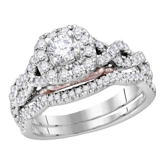14k White Gold Womens Round Diamond Bellissimo Bridal Wedding Infinity Ring Band Set 1.00 Cttw (Certified)