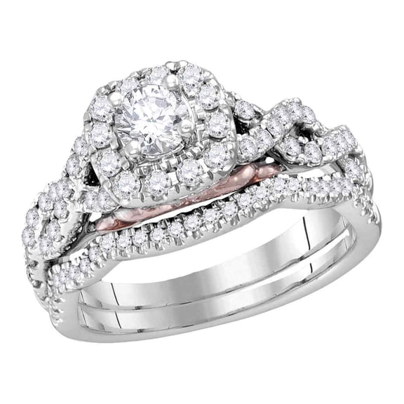 14k White Gold Womens Round Diamond Bellissimo Bridal Wedding Infinity Ring Band Set 1.00 Cttw Size 7