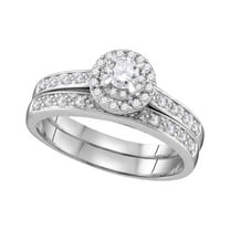 14k White Gold Womens Round Diamond Halo Bridal Wedding Engagement Ring Band Set 1/2 Cttw