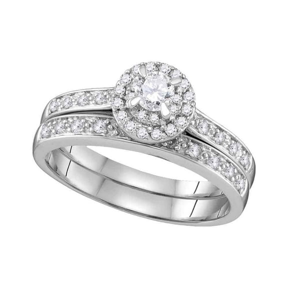 14k White Gold Womens Round Diamond Halo Bridal Wedding Engagement Ring Band Set 1/2 Cttw