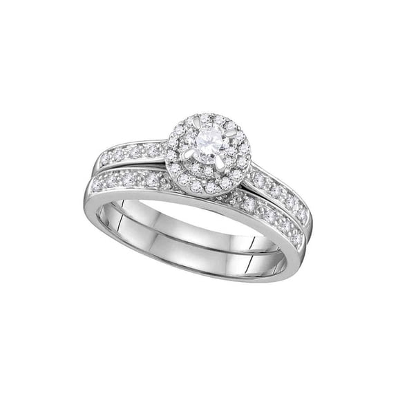 14k White Gold Womens Round Diamond Halo Bridal Wedding Engagement Ring Band Set 1/2 Cttw