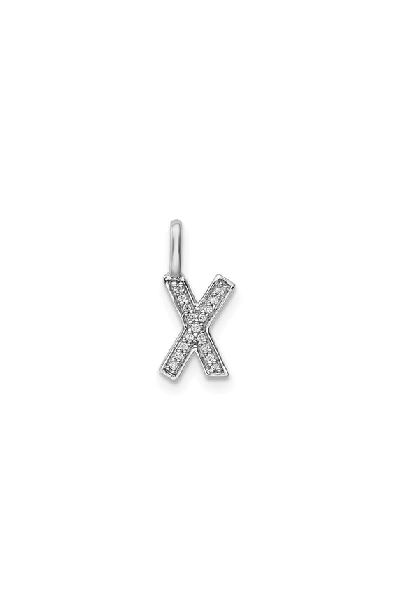 14k White Gold X Initial Pendant Charm with Pav Diamonds, Monogram Jewelry for Women