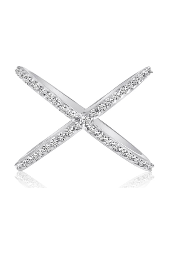 14k White Gold "X" Ring with Diamonds