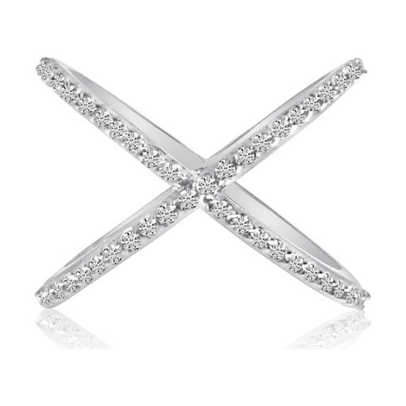 14k White Gold "X" Ring with Diamonds
