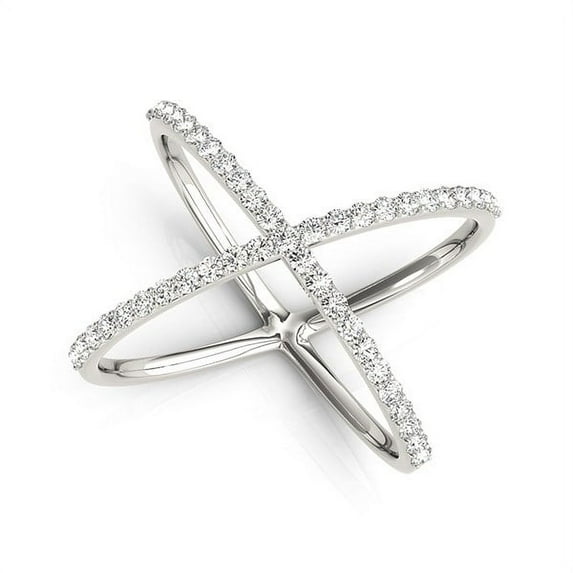 14k White Gold X Style Thin Ring with Diamonds (1/2 cttw) Size 4