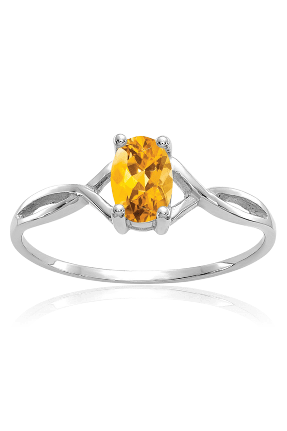 14K Solid White Gold Yellow Orange Citrine Ring Gemstone Band November Birthstone Jewelry