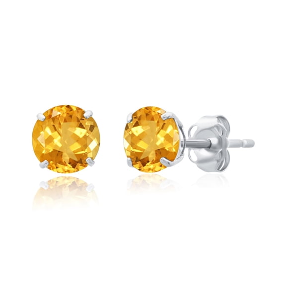 14k White Gold Yellow Citrine Round Stud Earrings for Women | 6mm November Birthstone Earrings | Yellow Genuine Citrine Earrings | 14k Gold Citrine Birthstone Earrings by MAX + STONE
