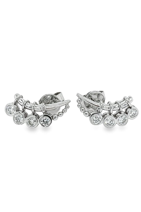 14k White Gold and Diamond Ear Climber Earrings