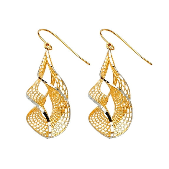 14k White Gold and Yellow Gold Fancy Dangling Earrings 15x36mm Stud Earring for Women - 2.4 Grams