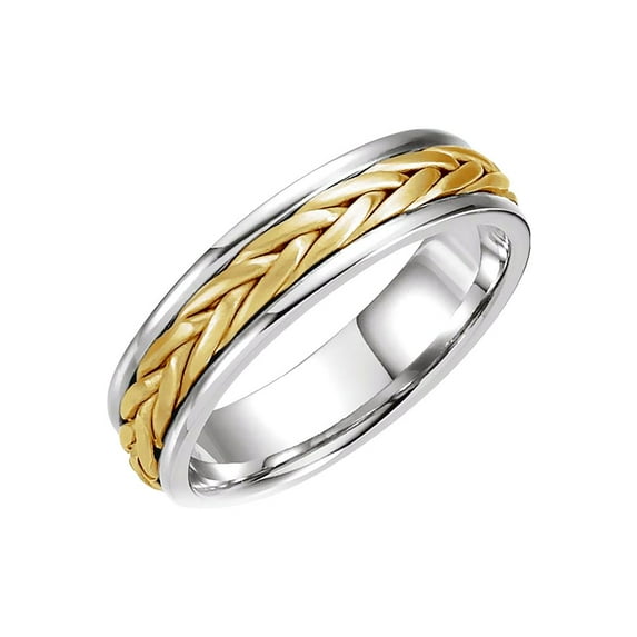 14k White Gold and Yellow Gold Size 12 5mm Polished Hand Woven Band Ring Ring for Women and Men