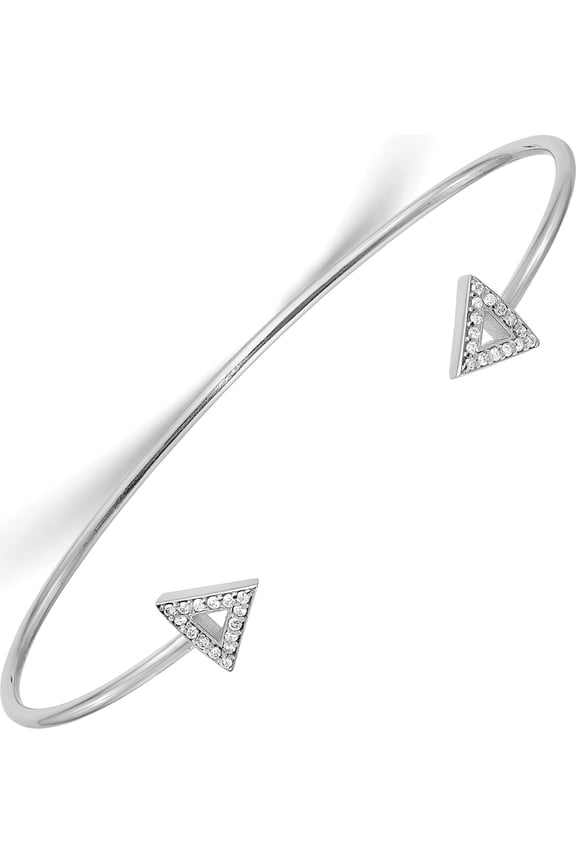 14k White Gold w 7in Diamond Triangle Bangle Bracelet