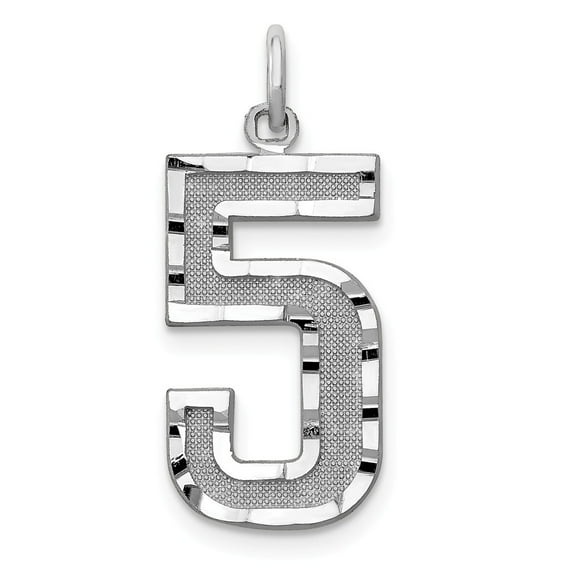 14k White Gold w Casted Large Diamond-cut Number 5 Charm