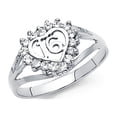 thumbnail image 1 of 14k White Italian Gold Heart With Surrounded CZ Sweet 16 Ring 10mm, 1 of 1