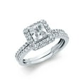 thumbnail image 1 of 14k White Italian Solid Gold CZ Princess-Cut Halo Bridal Engagement Wedding Duo Sets Band & Ring Size 6.5 Available All Sizes, 1 of 2