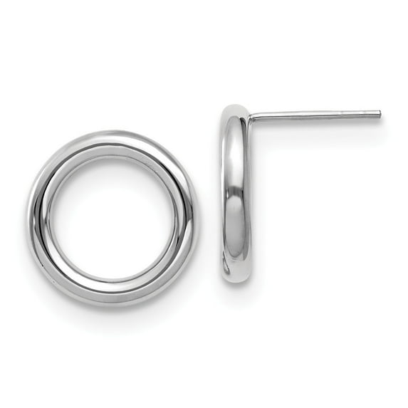 14k White Polished Circle Post Earrings - 1.3 Grams - Measures 15x15mm Wide