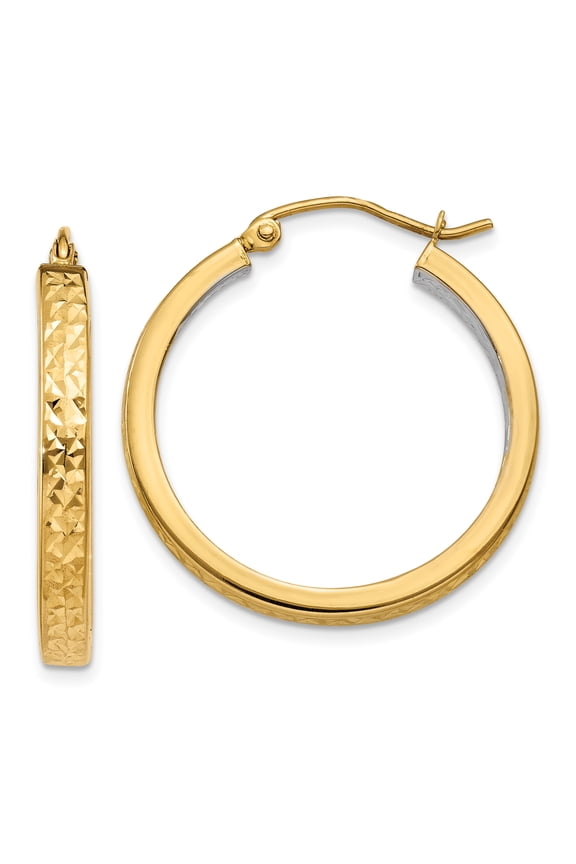14k White Rhodium Light Square Diamond Cut Hoop Earrings 14k Yellow Gold Earrings