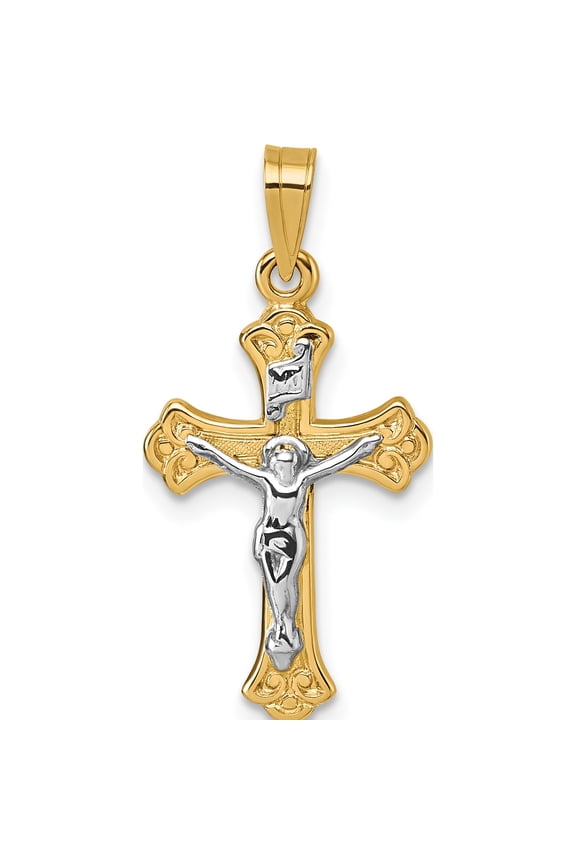 14k with White Rhodium Polished Fleur de Lis INRI Crucifix Cross Pendant Yellow Material Precious Flawless Statement An unforgettable keepsake to treasure forever
