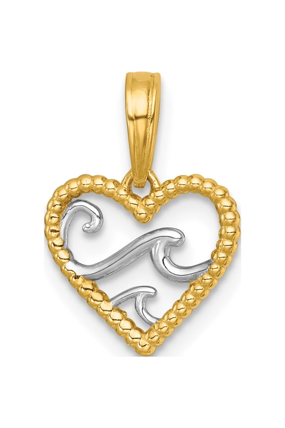 14k with White Rhodium Reversible Polished Waves In Heart Charm Yellow Material Treasure-worthy Enchanting Refined Perfect for adding elegance to any outfit