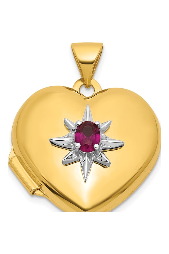14k and White Rhodium Starburst Polished Round Lab Created Ruby 18mm Heart Locket Yellow Material Refined Gorgeous Sparkle-worthy Celebrate milestones with style and brilliance