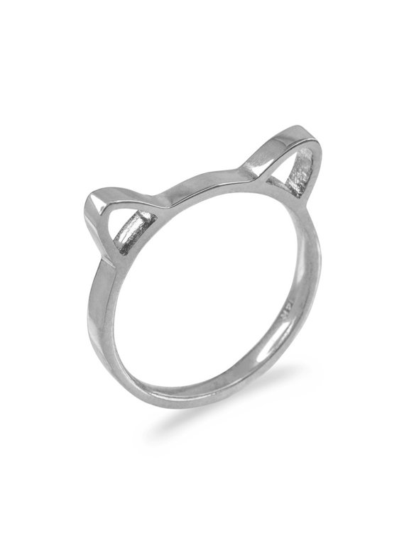 14k White Gold Kitten Silhouette Ladies Stackable Ring Band (Size 6)