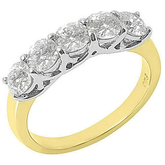 14k White & Yellow Gold 1.50 Carats Brilliant Round 5-Stone Diamond Ring