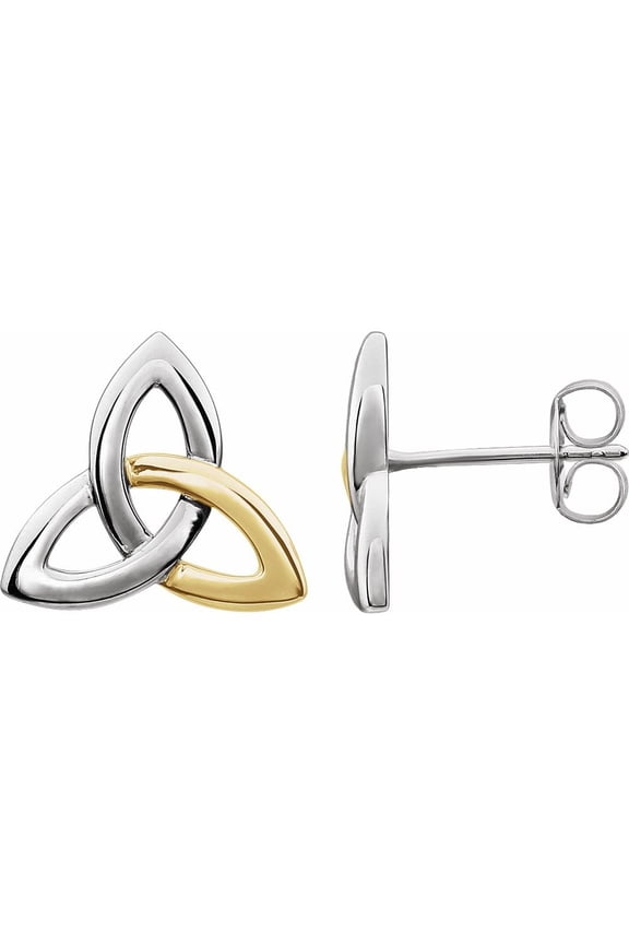 14k White and Yellow Two Tone Gold Celtic-Inspired Trinity Stud Earrings Fine Jewelry For Women Gifts For Her