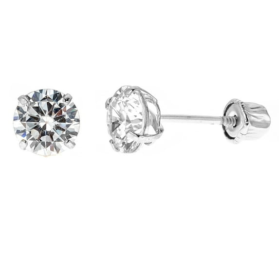 14k White or Yellow Gold Cubic Zirconia Solitaire Basket-set Screw Back Stud Earrings (5,6,7,8 Mm)