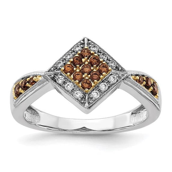 14k White w/Yellow Rhodium White and Champagne Diamond Ring RM5699