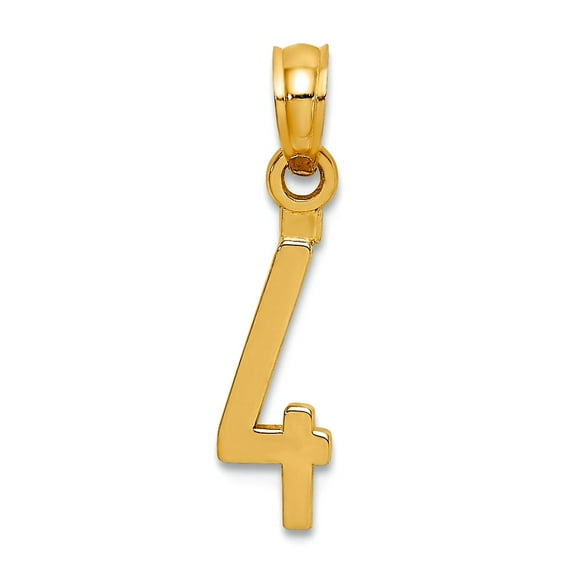 14k Solid White Gold Pendant Necklace Sport game Number 4 Block Styl 18.55x4.86mm Wide 0.95mm Thick Pendant for Women