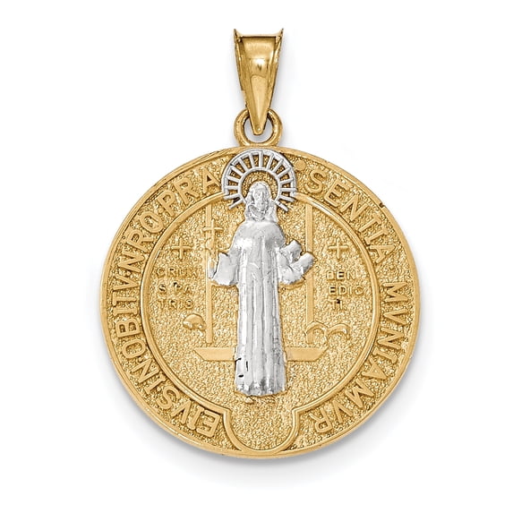 14k With Rhodium Circle St. Benedict Medal Pendant