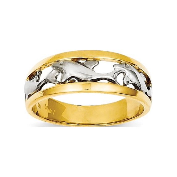 14k With Rhodium Dolphin Ring