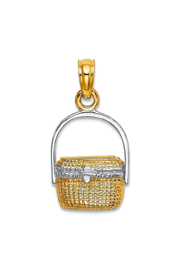14k With Rhodium Nantucket Basket 2-d and Two-color Charm 13.6x10.8mm Wide 3.65mm Thick Pendant Necklace for Women