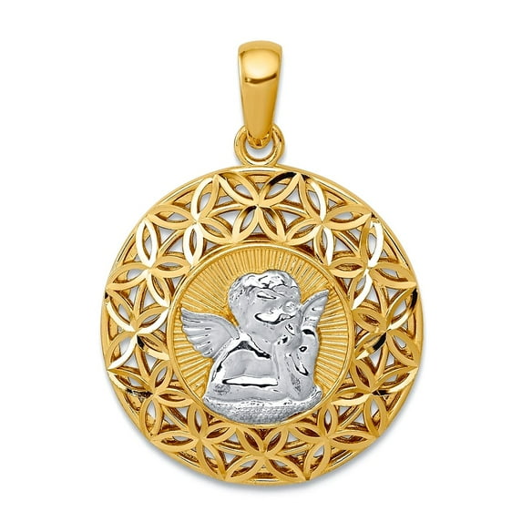 14k With Rhodium Polished Filigree Guardian Angel Pendant Necklace 25.16mm long 4.57mm Thick Pendant for Women