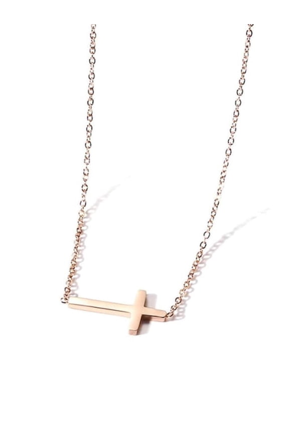 14k Women's Rose Gold Plated Stainless Steel Cross Necklace 16' + 2" extension