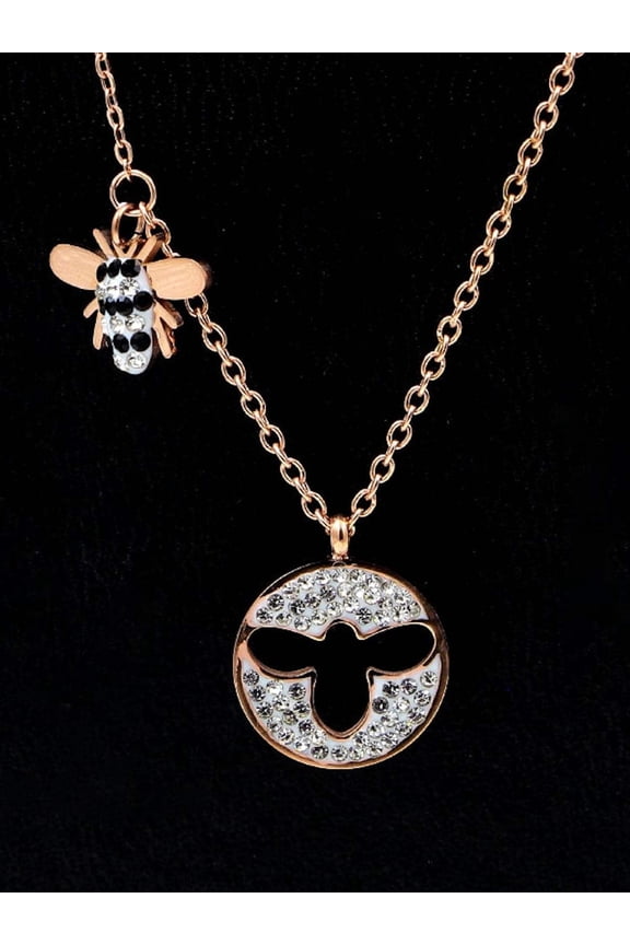 Rose Gold-Plated Titanium Bumblebee Necklace, 16" + 2" Extension, Cable Chain