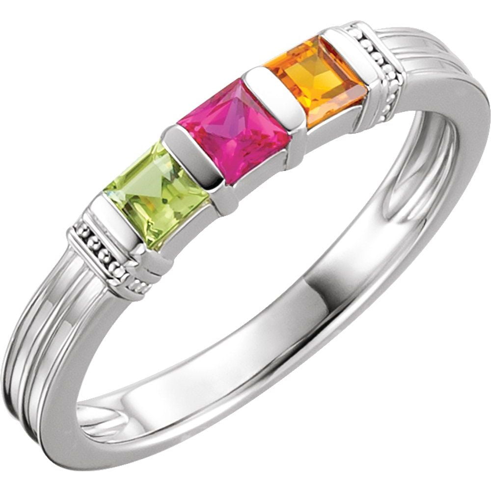 14k X1 White Gold 3 Three-Stone Family Stackable Fashion Ring Fine ...