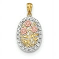 thumbnail image 1 of 14k Y/R Gold Rhodium Polished & Textured Oval 3 Rose Pendant, 1 of 1