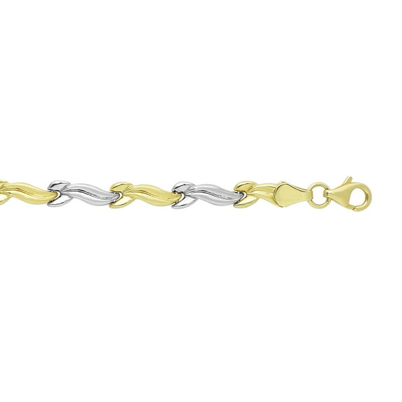 14k Yellow And White Gold Finish Wave Patterned Bracelet, 7,25"