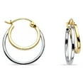 thumbnail image 1 of 14k Yellow And White Gold Two Tone Plain Round Double Hoop Earrings Polished French Lock 16mm x 4mm, 1 of 1