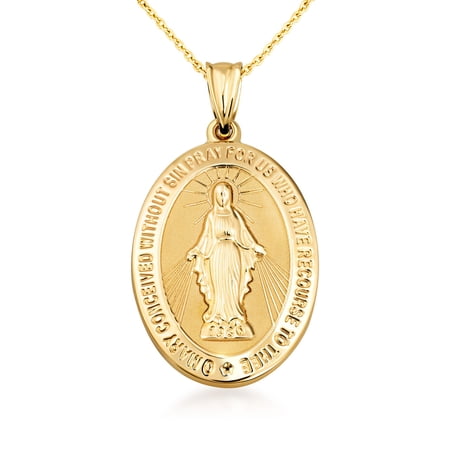 14k Yellow Virgin Mary Miraculous Medal Pendant/Necklace (16 Inches)