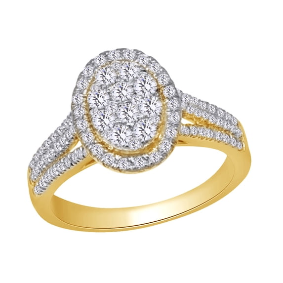 AFFY 14k Yellow Gold 0.9 CT Prong Set White Natural Diamond Cluster Engagement Wedding Ring With Ring Size 9.5