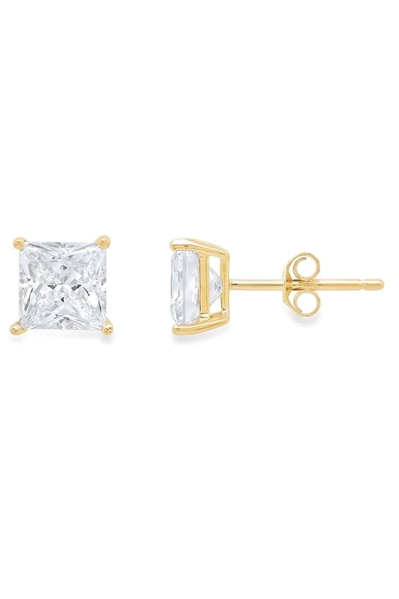 0.5 Ct Princess Cut Created Diamond Stud Earrings, 14k Yellow Gold plated