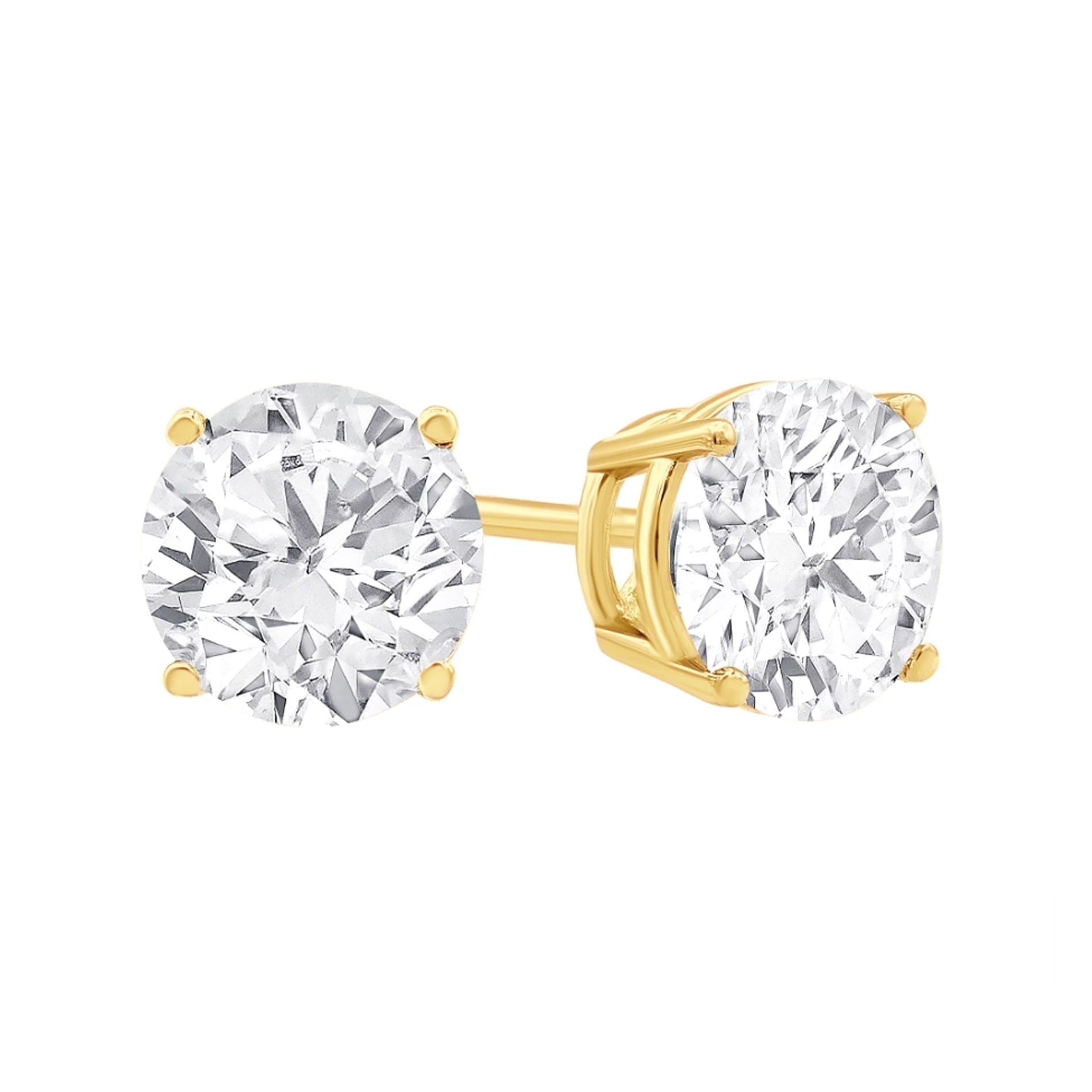 PARIS JEWELRY 14K Yellow Gold 0.5 Ct Created White Diamond Round Stud Earrings Gift for Women and Men plated