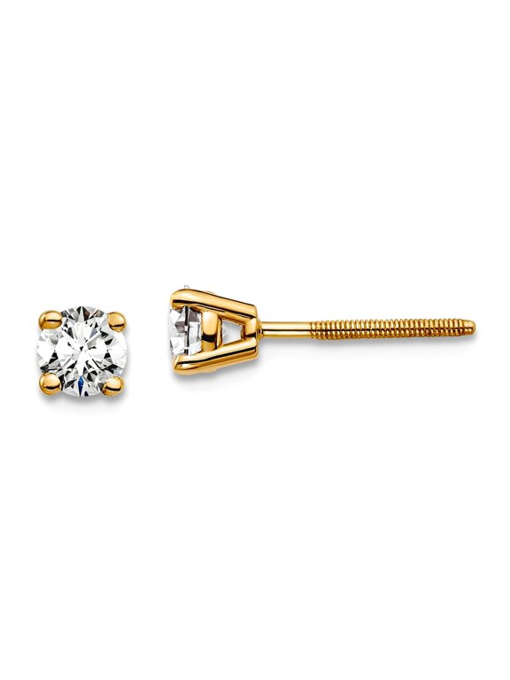 14k Yellow Gold 1/2 Carat Total Weight Round Certified SI1 SI2 G H I Lab Grown Diamond Screw Back 4 Prong Stud Post Earr