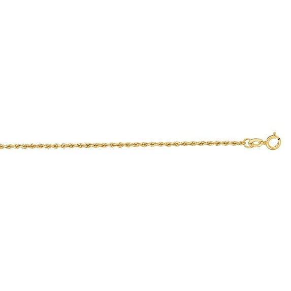 14k Yellow Gold 1.25mm Shiny Solid Sparkle-Cut Rope Chain With Spring Ring Clasp Necklace - 20 Inch