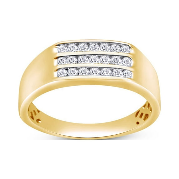 14k Yellow Gold 1/3 Carat CT.t.w White Natural Diamond Channel Set Three Row Wedding Band Ring For Men (I-J Color, I2-I3 Clarity, 0.33 Cttw) Ring Size-11.5