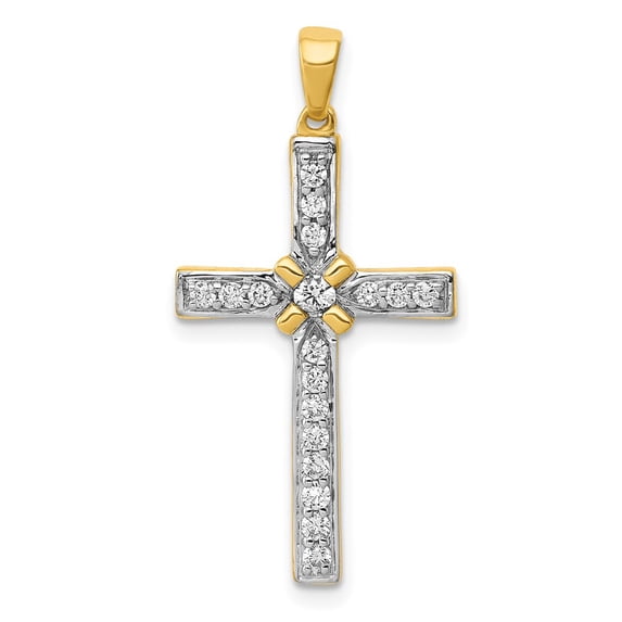 14k Yellow Gold 1/3ct. Diamond Cross Pendant Charm