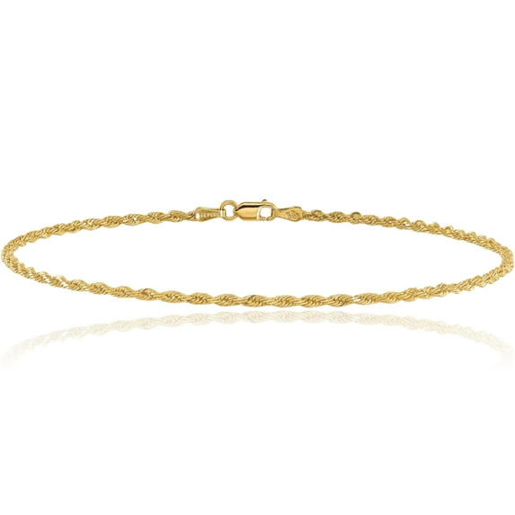 14K Solid Yellow Gold 1.3mm Rope Chain Bracelet
