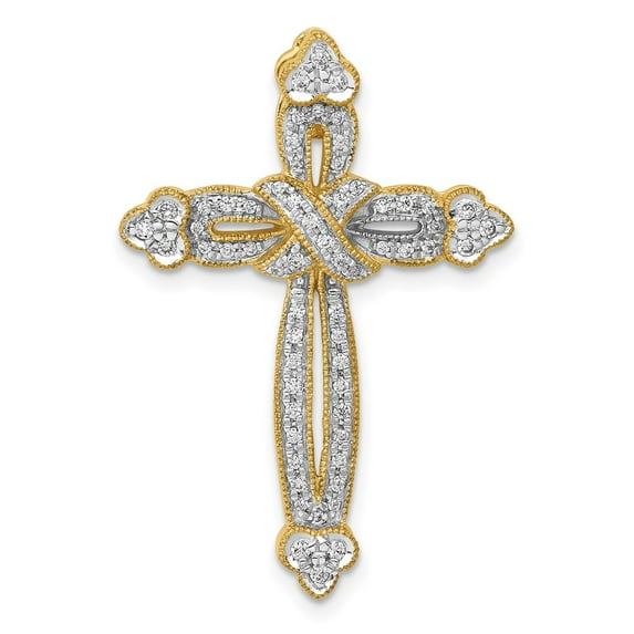 14k Yellow Gold 1/4ct. Diamond Budded Cross Chain Slide